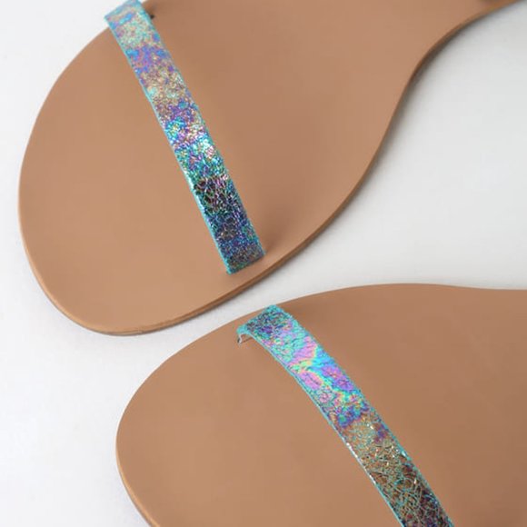 Lulus Leather Flat Ankle Strap Sandals Mermaid - Picture 5 of 5